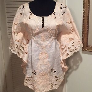 Yoana Baraschi Cream Embroidered Cutout Cotton Blouse